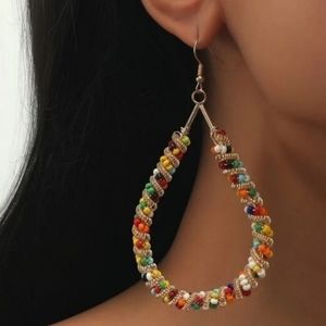 Brand New! Muliti Color Beaded Hoop Earrings New